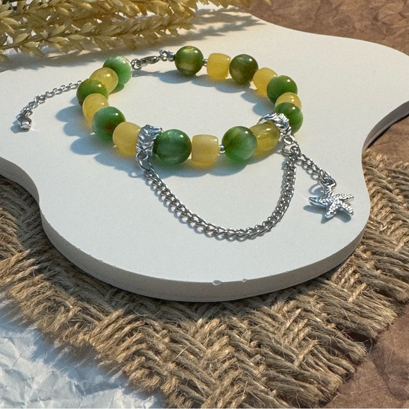 Green-Yellow Beaded Bracelet with Starfish Charm - Picture 3 of 5